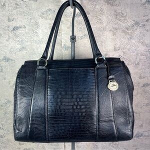 Brahmin black reptile embossed leather satchel bag